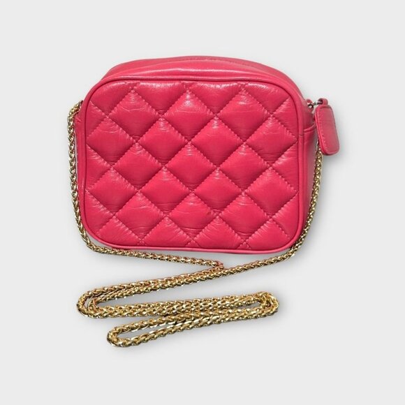 Vintage Pink Quilted Crossbody Bag Black Gold Chain Small Coco Classic 90s EUC - Picture 1 of 10